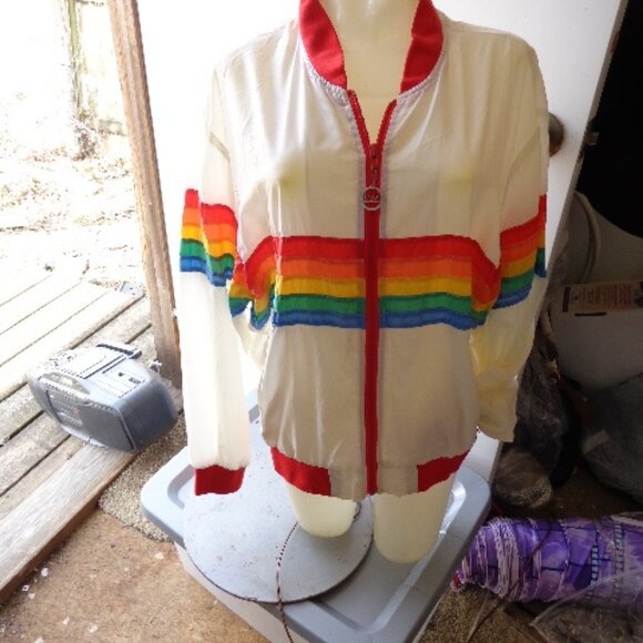 Vintage 80s Zip Front HAWAII Rainbow Jogging Running Windbreaker Jacket Nylon XL - Picture 11 of 11